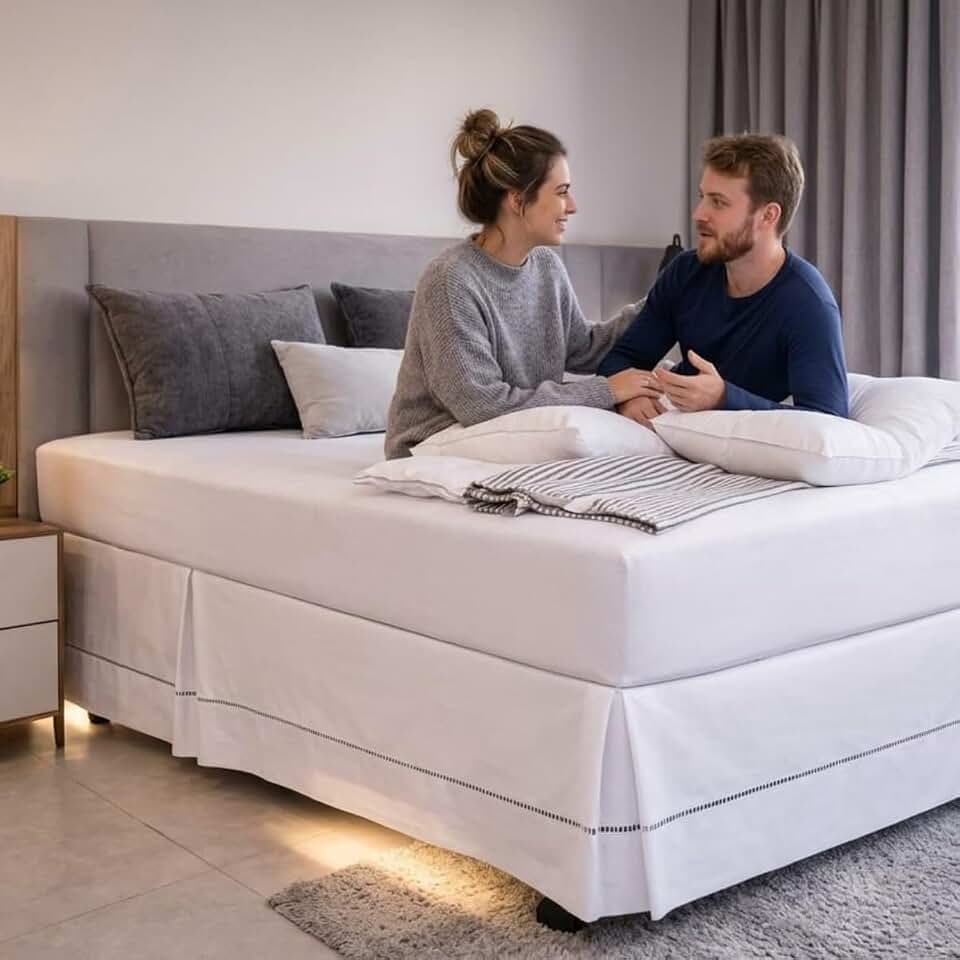 Saia para Cama Box Queen Size, Percal 180 Fios, Branca, 1,98m x 1,58m x 0,35m (BRANCO)