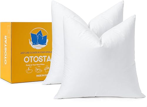 OTOSTAR Paquete de 2 rellenos de almohada de plumón y plumas, 26 x 26 pulgadas, rellenos de almohada cuadrados suaves y esponjosos con funda de 100%