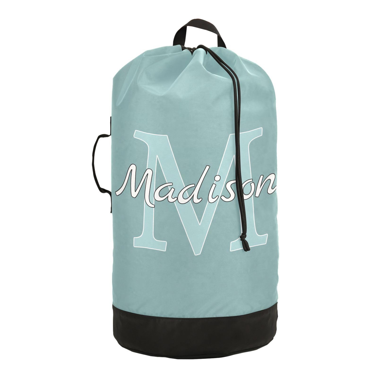 Teal Personalized Nylon Travel Laundry Bag for Luggage Custom Dirty Clothes Organizer with Drawstring Closure & Shoulder Straps Dirty Clothes Shoulder