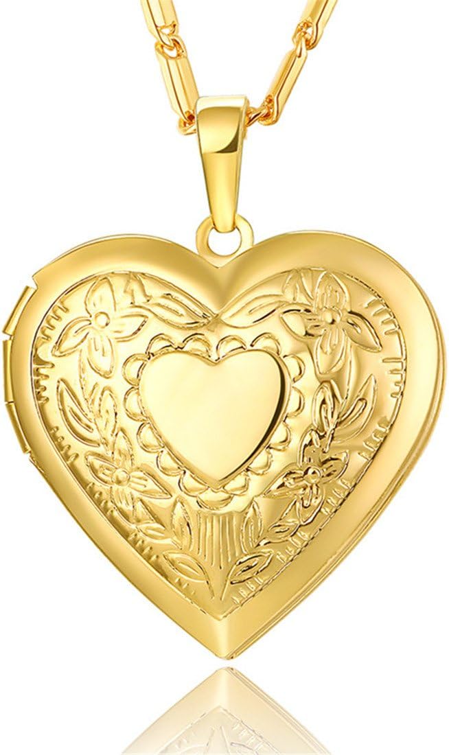WELRDFG 18K gold-plated necklace pendant heart-shaped box lady jewelry (Gold pendant, necklace 22 inches)
