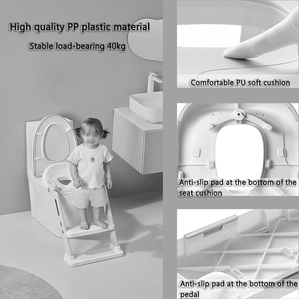 Adjustable Potty Training Seat with Ladder for Boys & Girls, Foldable Toilet Chair with PU Cushion, 40kg Load