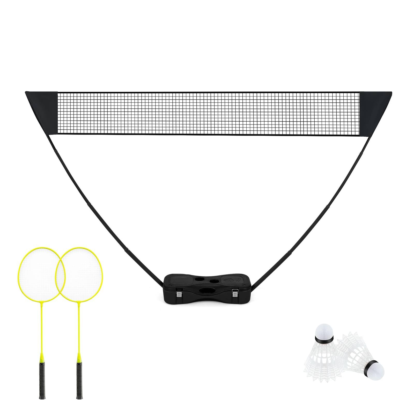GYMAX Portable Badminton Net Set, Folding Badminton Net with 2 Rackets, 2 Shuttlecocks and Carry Case, Badminton Net Outdoor Game Set for Indoor Outdoor Use (Black)