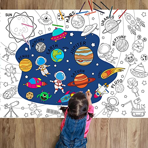 Image of Outer Space Giant Coloring Poster for Kids Large Coloring Tablecloth Activity Drawing Roll Paper Book Sheets Page Huge Table Cover Art Crafts for Classroom Home Gift Birthday Party Supplies Decoration