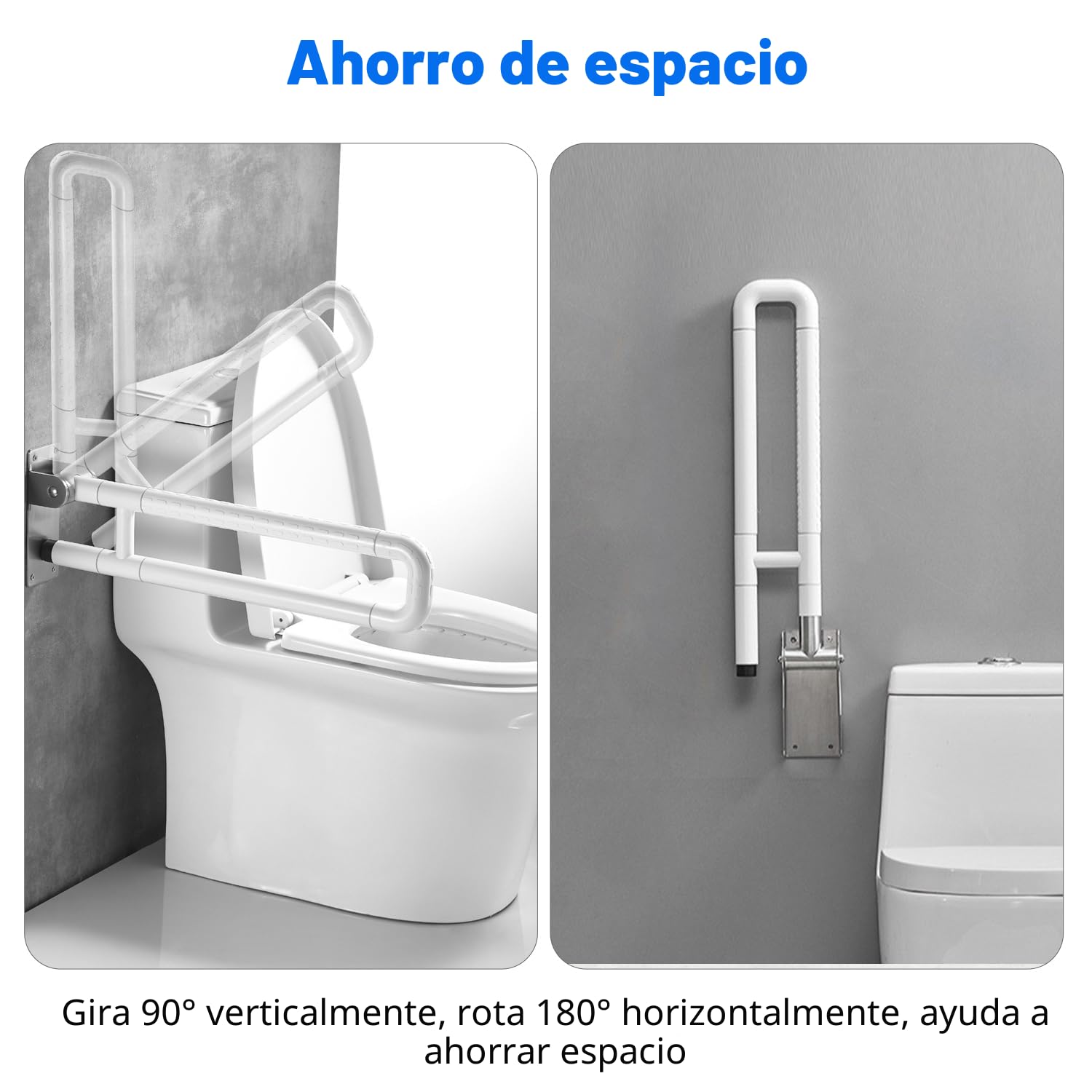 Barra Baño Minusválido 60cm para Mayores, Acero Inoxidable | Barra de Apoyo para Inodoro, Abatible 90°, Ideal para Ducha, Baño y Personas, Soporta Hasta 350 kg