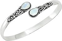 Pear Shape Moonstone Birthstone Bangle for Women - 925 Sterling Silver Plated Adjustable Open Cuff Bracelet - Handmade Jewelry Gift