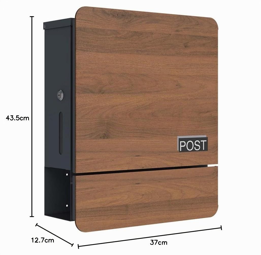 SCHARTEC Buzón SPB-5 de madera, diseño oscuro con compartimento para periódicos, moderno y grande, buzón de pared