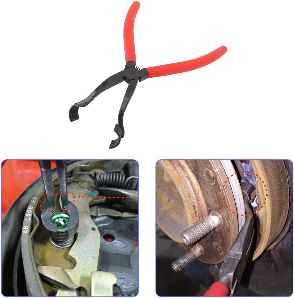 Tiiyee Drum Brake Hold Down Spring Pliers, Drum Brake Pliers Tool High Strength Integral Head Curved Neck Design Universal for Vehicles Spring Plate Installation Removal Easy Access