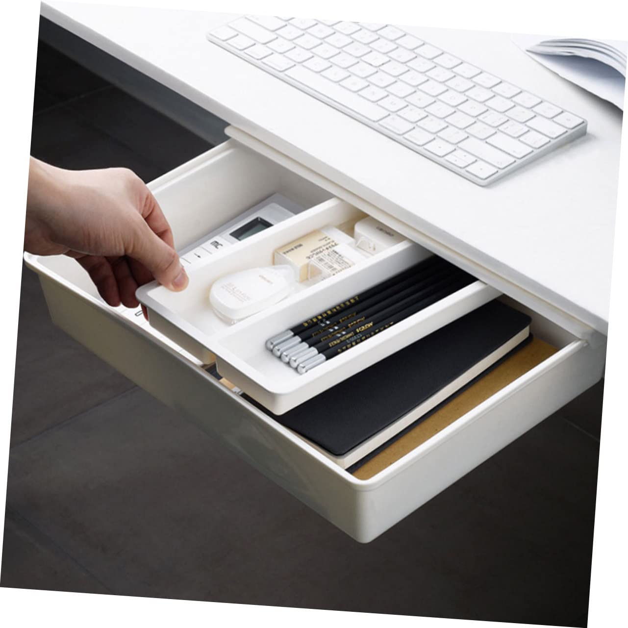 OSALADI Organizer Nascosto Sotto la Scrivania Grande Capacità Scatola Portaoggetti per Calzini Reggiseni Articoli da Ufficio e Altro Realizzato in Plastica Resistente all Usura