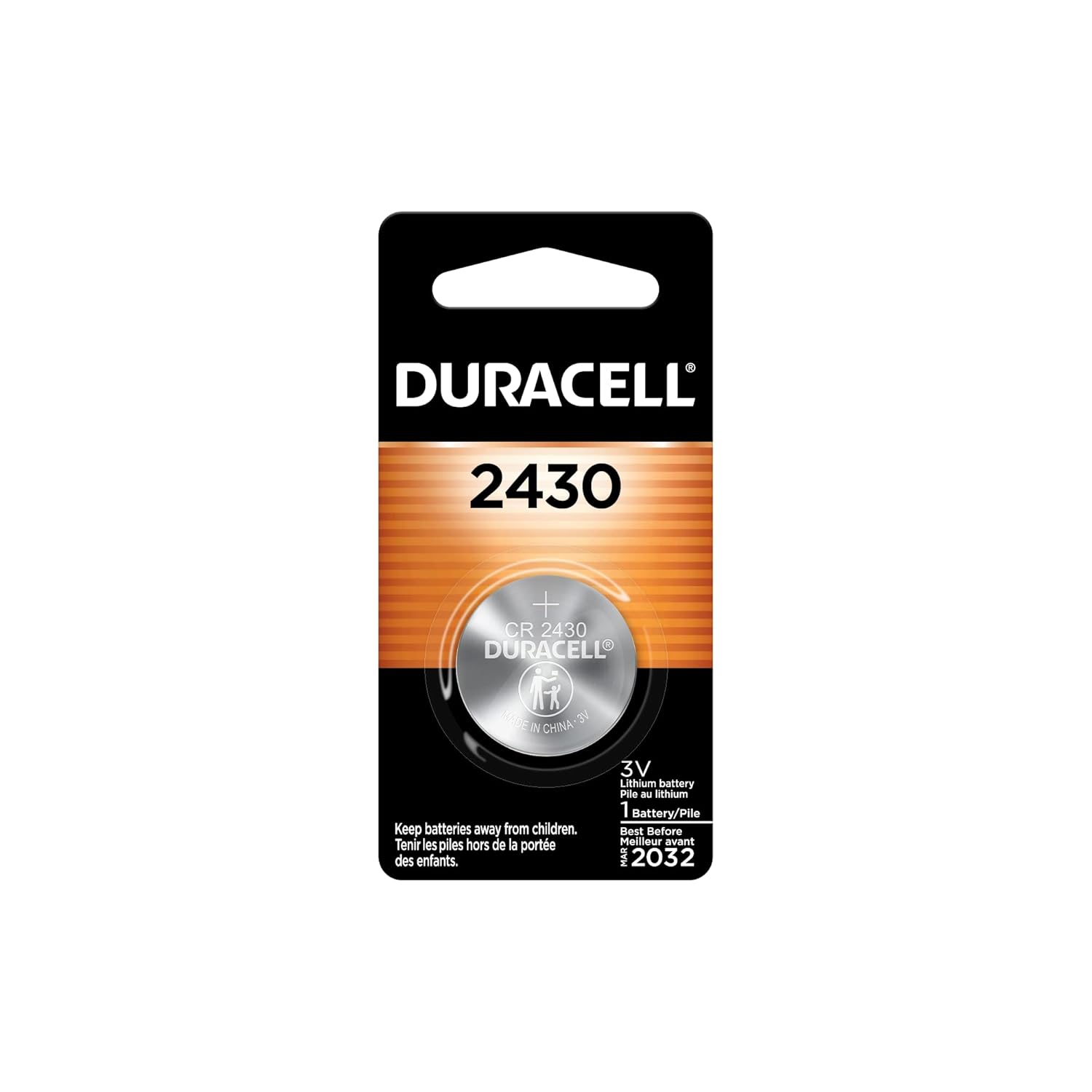 Duracell 2430 3V Lithium Battery 1 Count Pack Lithium Coin Battery for Medical and Fitness Devices Watches and