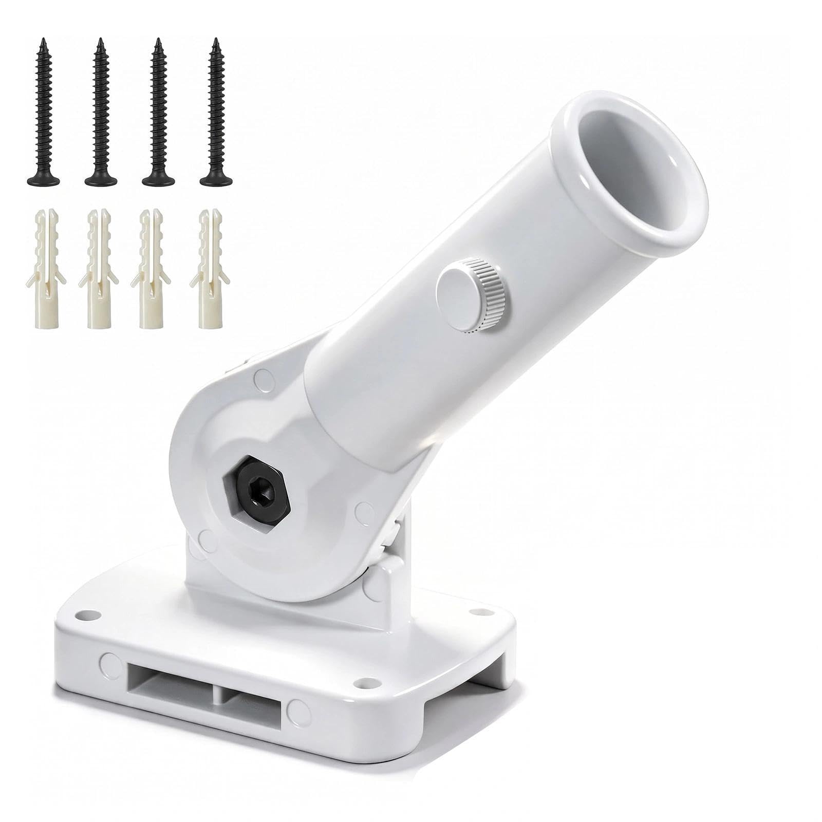 Zephanor Flag Pole Holder, for 2.5cm Diameter Flagpoles, Adjustable Aluminium Wall Mount Bracket, Multi-Position Sturdy Flag Mount, for Outdoor House, Garden, Yard - White