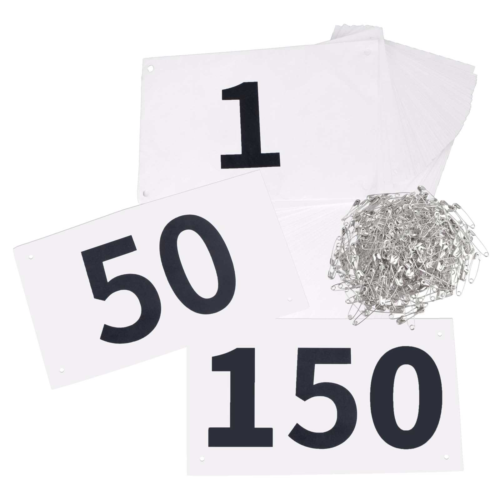 TRIWONDER Running Race Bibs Large Numbers with Safety Pins, 4"x7" Tearproof Waterproof Paper for Marathon Sports Events & Games (1-150)