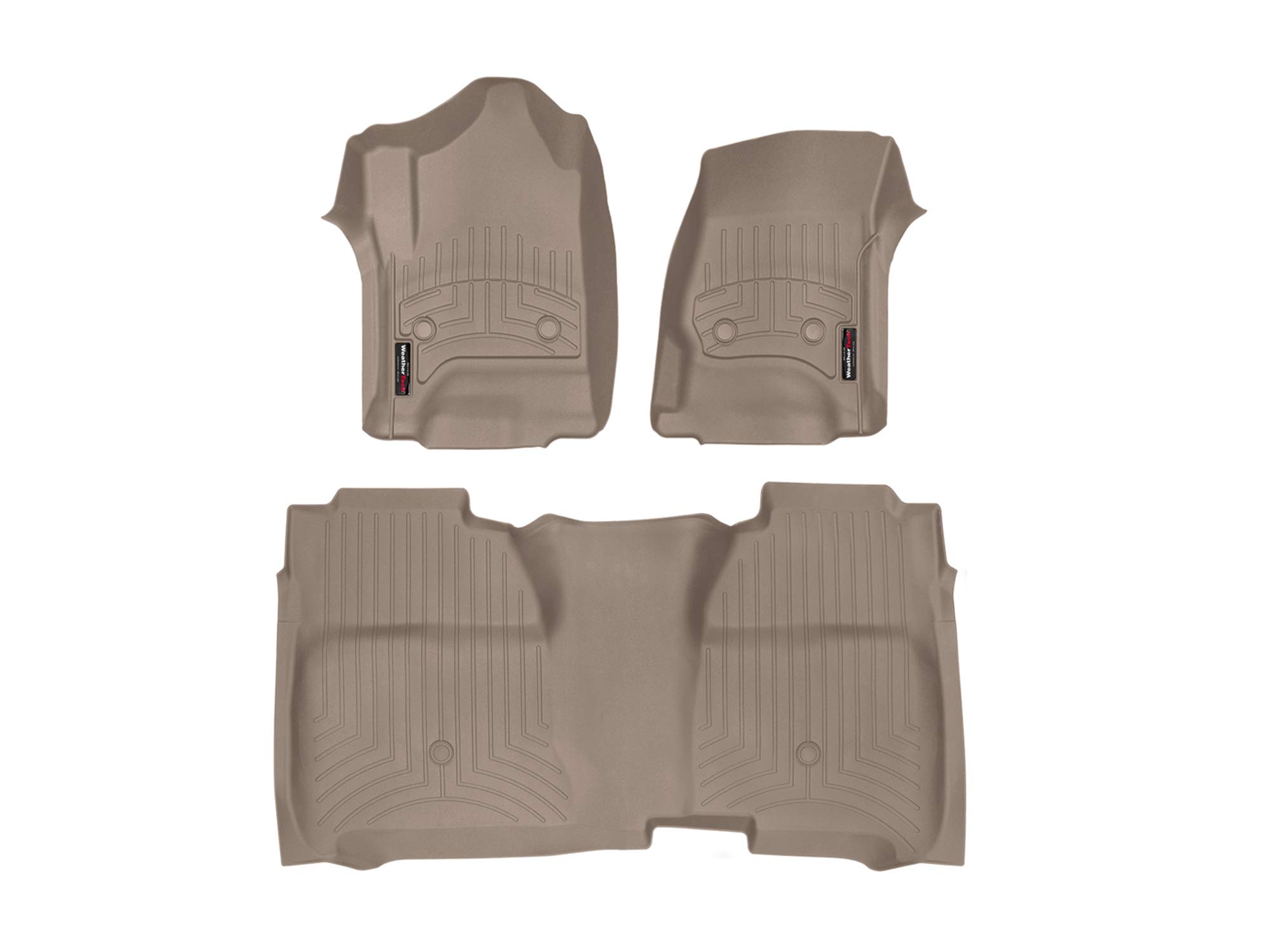WeatherTech Custom Fit FloorLiners for Silverado 1500, Sierra 2500HD/3500HD, Sierra 1500, Silverado 2500HD/3500HD - 1st & 2nd Row (Full Coverage Row) (456071-455422), Tan
