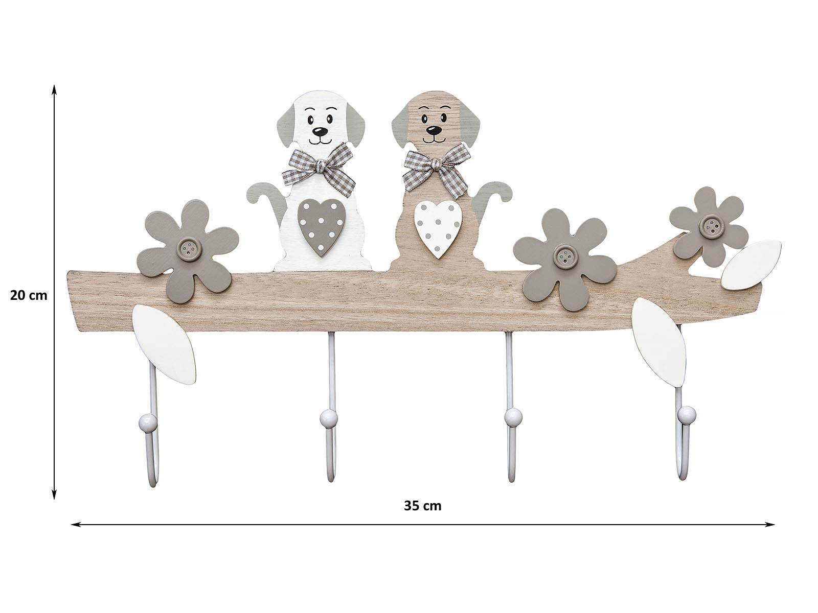 Hondengarderobe Met Haken - Houten Hondenriemhouder Met Pootafdrukken - Wit