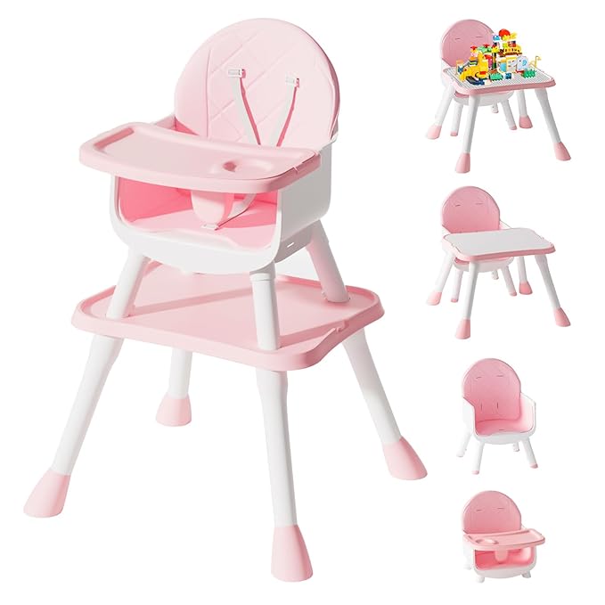Amazon.com : UNISWAN 6 in 1 Baby High Chair, Convertible Highchair for Babies and Toddlers (Pink) : Baby