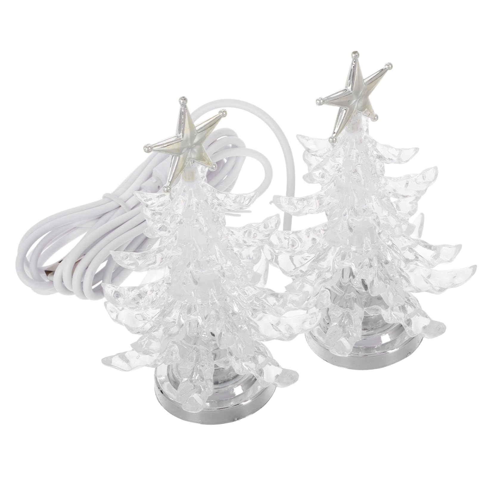 Mobestech 2Pcs Christmas Tree Shape Night Lamp Chic USB LED Tabletop Decorative Light for Bedroom Unique Home Decor Stylish Silver Design for Holiday Festivities