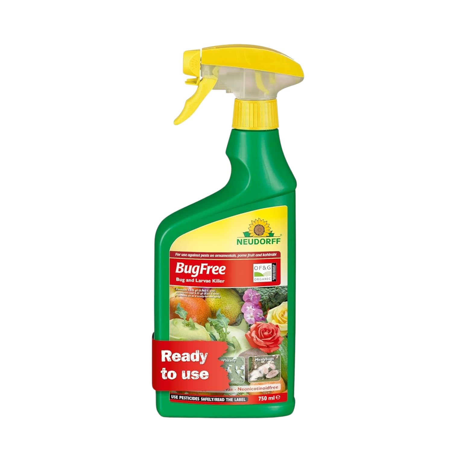 Neudorff BugFree Bug and Larvae Killer 750ml – Against Biting and Sucking Insects,Controls Aphids, Whitefly, Spider Mites, Mealy Bugs, Thrips, Scale, Eggs, Larvae – Ready to use