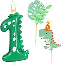 Ronoza Geburtstagskerzen Zahlen 1, Dinosaurier Kerzen Geburtstag, Geburtstagskerze, Geburtstagskerzen für Torte, Kerze 1, Grün Kerzen Zahlen, mit 2 Stück Dinosaurier Happy Birthday Cake Topper