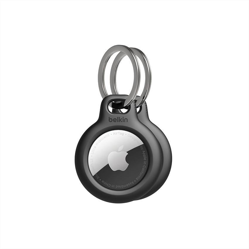 Belkin Portachiavi per Apple AirTag (2 pezzi), Custodia con Anello Porta per AirTag, Durevole, Antigraffio, Design Aperto, Bordi Rialzati per Uso con Chiavi, Animali Domestici, Bagagli ecc., Nero