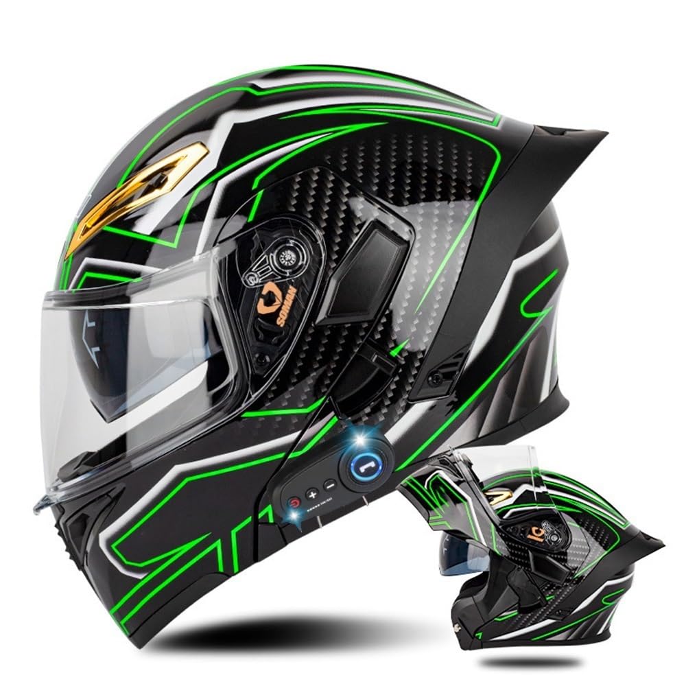 AAREG Bluetooth Modular Motorcycle Helmet with Tail DOT/ECE Approved Flip Up Front Helmets Dual Anti-Fog Visors Full Face Helmet Built-in Mp3 Integrated for Adults Unisex 55-64CM( Color:A , Size:Lar