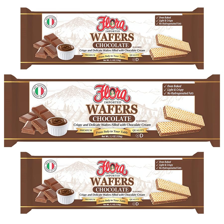 Flora - Obleas italianas de chocolate - Obleas italianas crujientes rellenas de crema de chocolate - Horneado - Sin grasas hidrogenadas - 5.3 oz