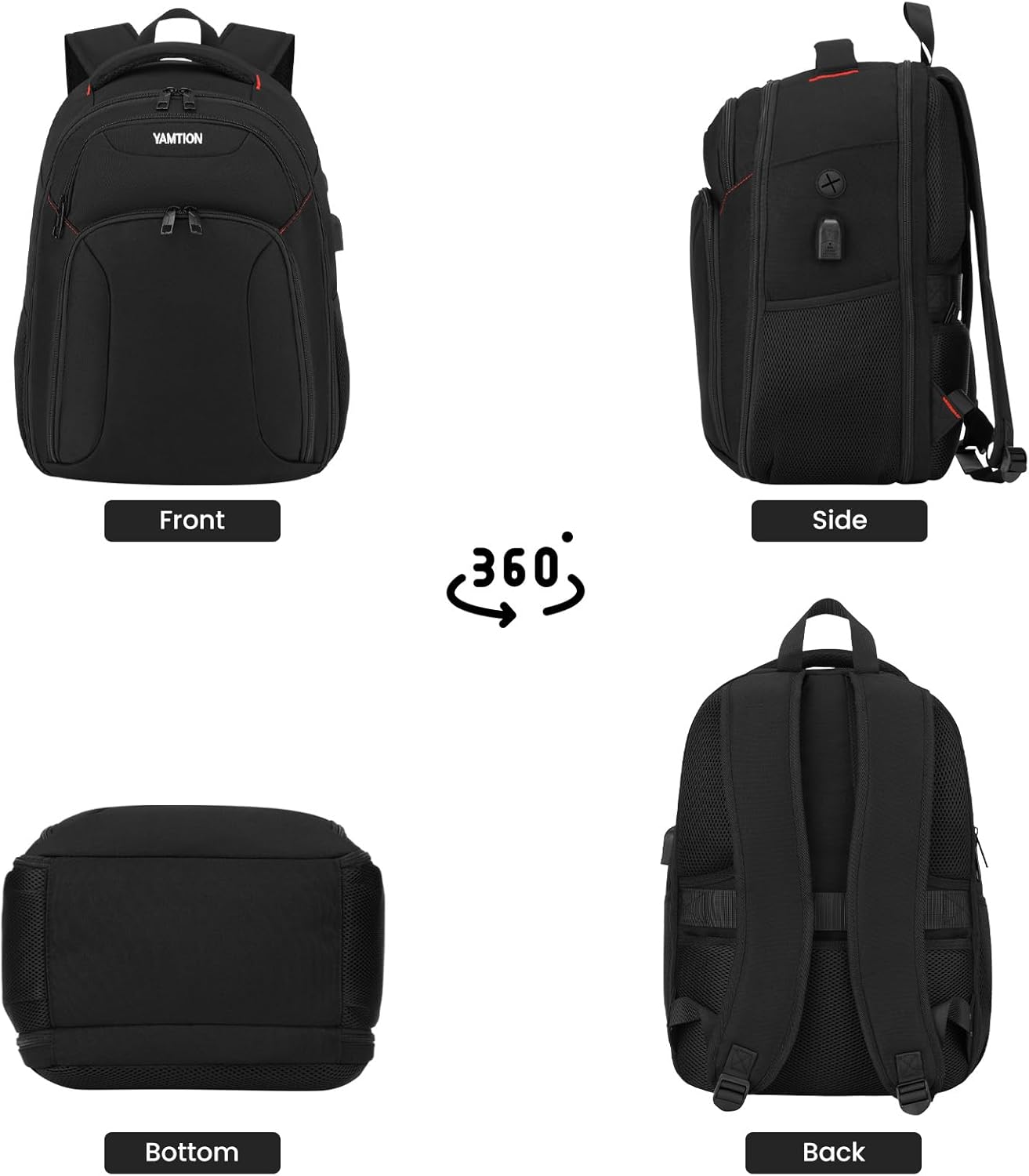 Black Backpack with Laptop Compartment,TSA Friendly Travel Laptop Backpack with USB Charging Port,School Bookbag Fits 15.6 -17.3 Inch Notebook,Business Work Back Pack for Men Women College Trip