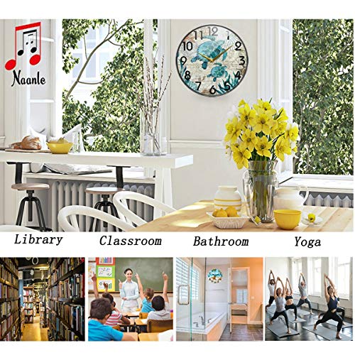 Naanle Chic Vintage Ocean Sea Turtles Starfish Map Print Round Wall Clock, 9.5 Inch Silent Battery Operated Quartz Analog Quiet Desk Clock For Home,Office,School #TOP4