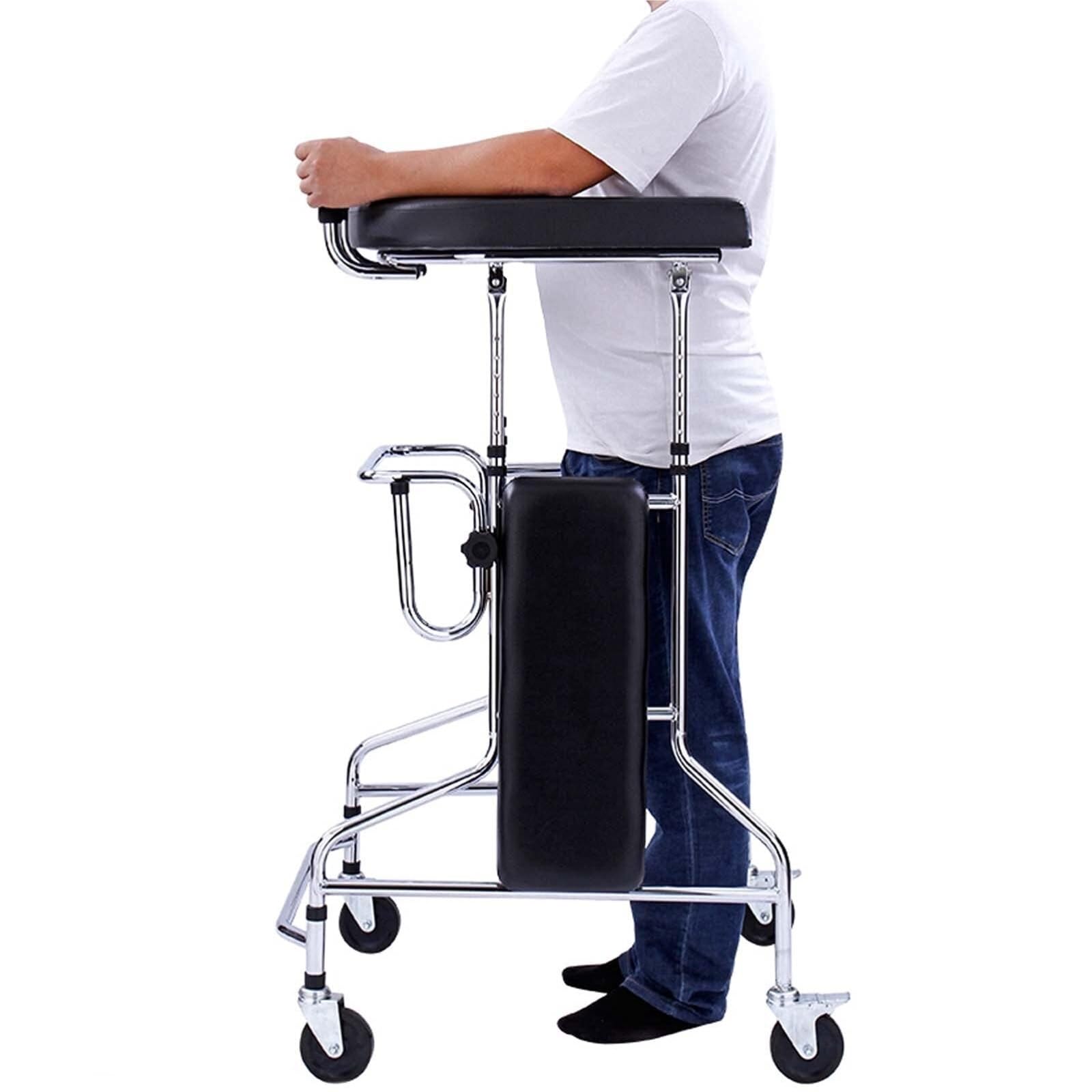 Andador de pie for adultos mayores, de 4 ruedas, con asiento acolchado y freno de mano, antivuelco, altura ajustable(Men)