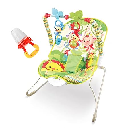 Safe-O-Kid Harmony Baby Bouncer with 1 Year Warranty, Multi-Position Reclining, with Vibrations, Safety Harness and Toy Bar- Green