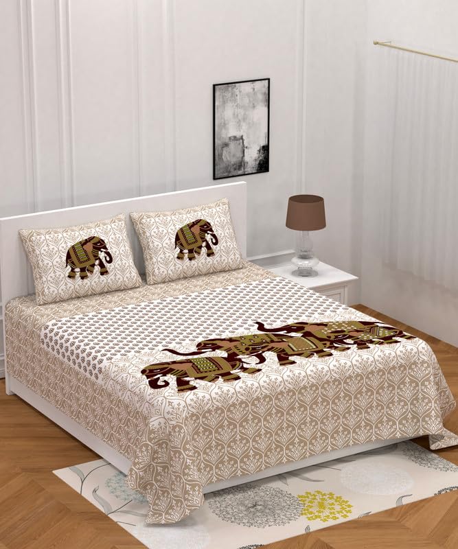Scottons Queen Size Bedsheet for Double Bed, Pure Cotton Bed Sheets with 2 Pillow Covers in 144 TC, Rajasthani Print, Soft Fabric (90 x 100 Inches), Rajputana Elephants Design (Pastel Beige) (B0CW4DSJ8L) Amazon Price History, Amazon Price Tracker