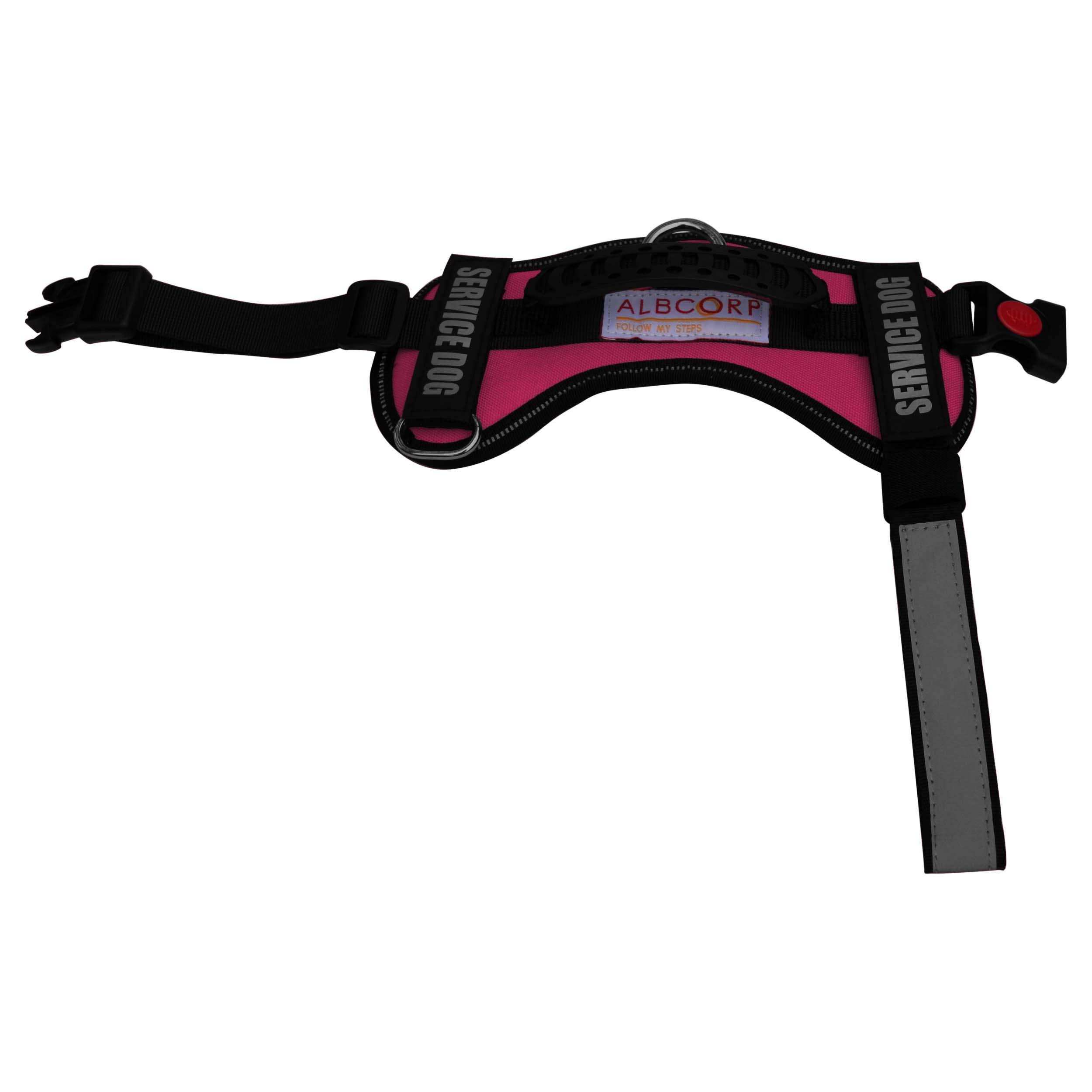 ALBCORP, Arnés de chaleco reflectante para perro de servicio, sin tirones, con asa y cómodo acolchado de malla, para cachorros, perros pequeños y grandes, 2 parches extraíbles, XS, Rosa