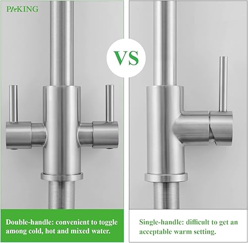 Miniatura 10 de PB1047 - Grifo de fregadero de cocina, grifo de fregadero de 2 asas, grifo de cocina extraíble, grifo con rociador, grifo de barra, acero