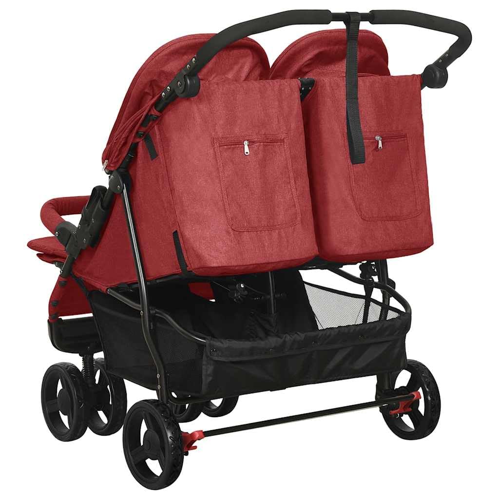 vidaXL Poussette Double Pliable Bébé Enfants Voyage Extérieur Acier Rouge