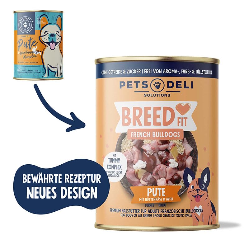 Pets Deli Breed Fit Nassfutter für Hunde mit Pute, Quinoa, Apfel und Hüttenkäse ohne Zucker und Gluten 6 x 400g