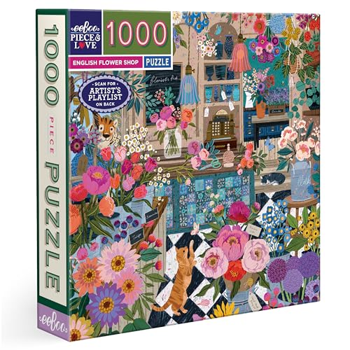 Eeboo – Puzzle 1000 Pièces English Flower Shop – Puzzle Adulte 1000 Pièces en Carton – Dimensions du Puzzle 58,4 cm x 58,4 cm, Différents Coloris