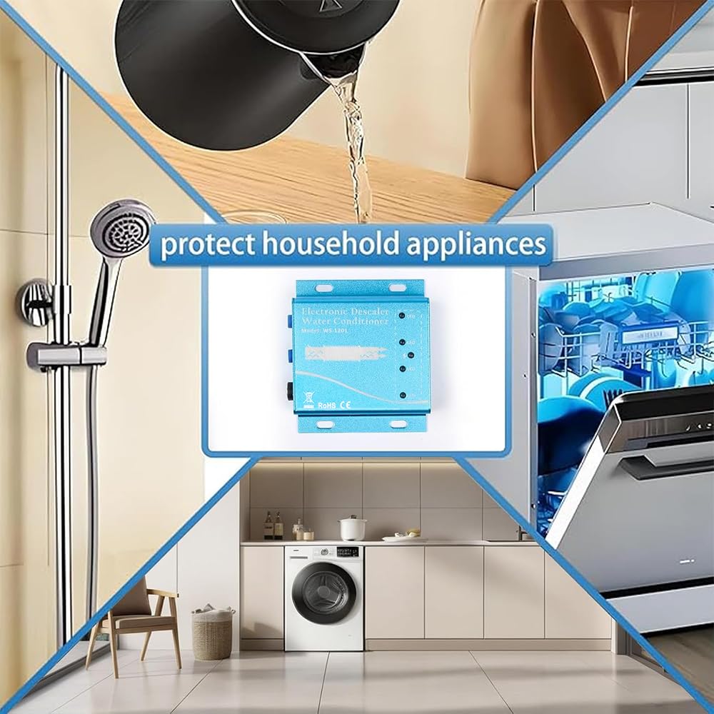 Descalcificador electrónico de agua, sistemas de descalcificación de agua, alternativa para toda la casa, sin sistema suavizante de agua salada, reduce la cal y evita la acumulación de depósitos