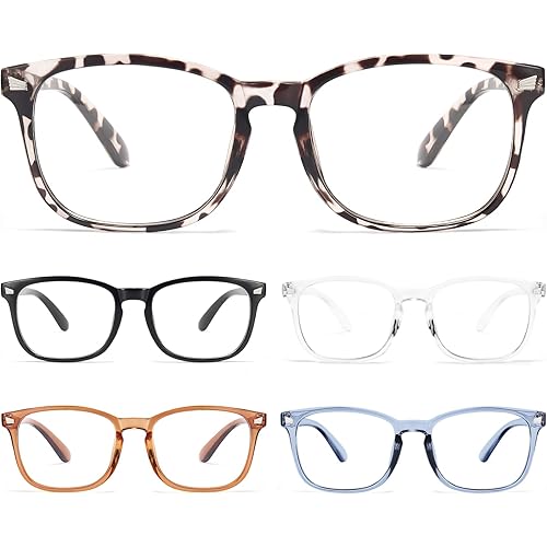 BLS 5 Pack Reading Glasses Blue Light Blocking, Fashion Square Nerd Computer Readers Anti UV/Eye Strain/Glare Women/Men