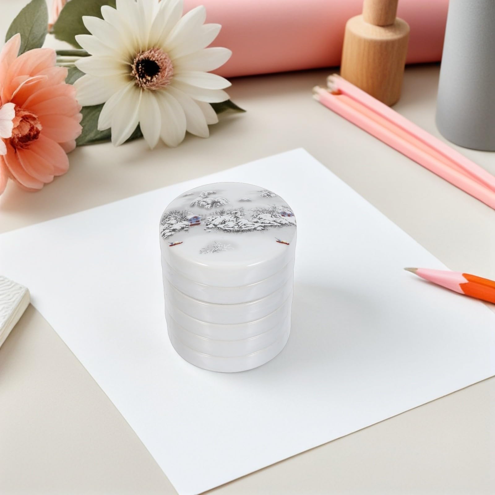 iplusmile Paleta de Cerámica Apilable de Cinco Capas Tapa para Mezclar Pintura, Bandeja Redonda para Acuarela y Gouache, Protección de Frescura y Organización para Artistas