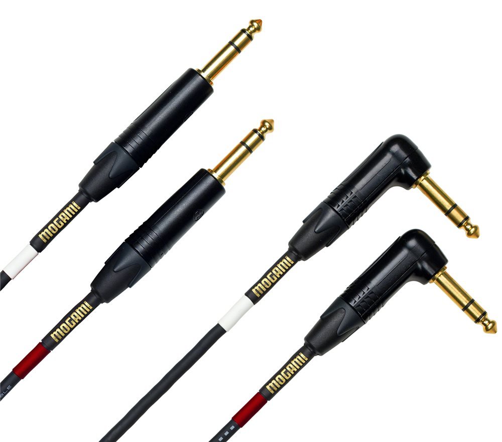 Gold Key SB-10R Balanced Stereo Keyboard Instrument Cable, 1/4" TRS Male Plugs, Gold Contacts, Dual Right Angle to Dual Straight Connectors, 10 Foot