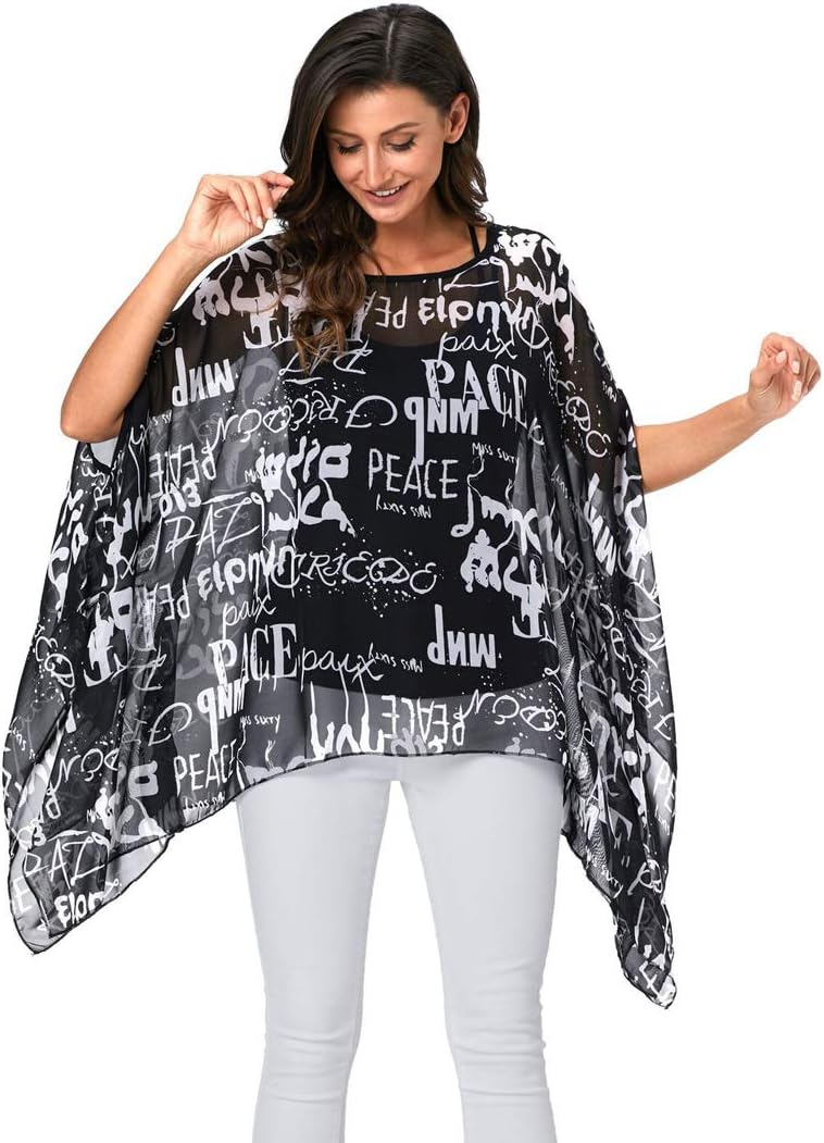 Max Hsuan Women's Loose Solid Sheer Chiffon Caftan Poncho Batwing Tunic Top Blouse Summer Oversized Shirts - Image 2