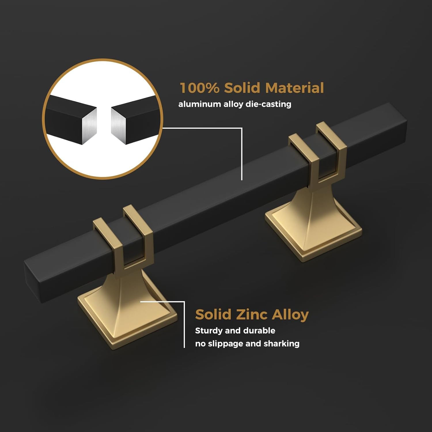 Haliwu 6 Pack 5 Inch Black and Gold Cabinet Pulls Matte Black Drawer Handles Square 2 Tone Hardware for Kitchen Cupboard