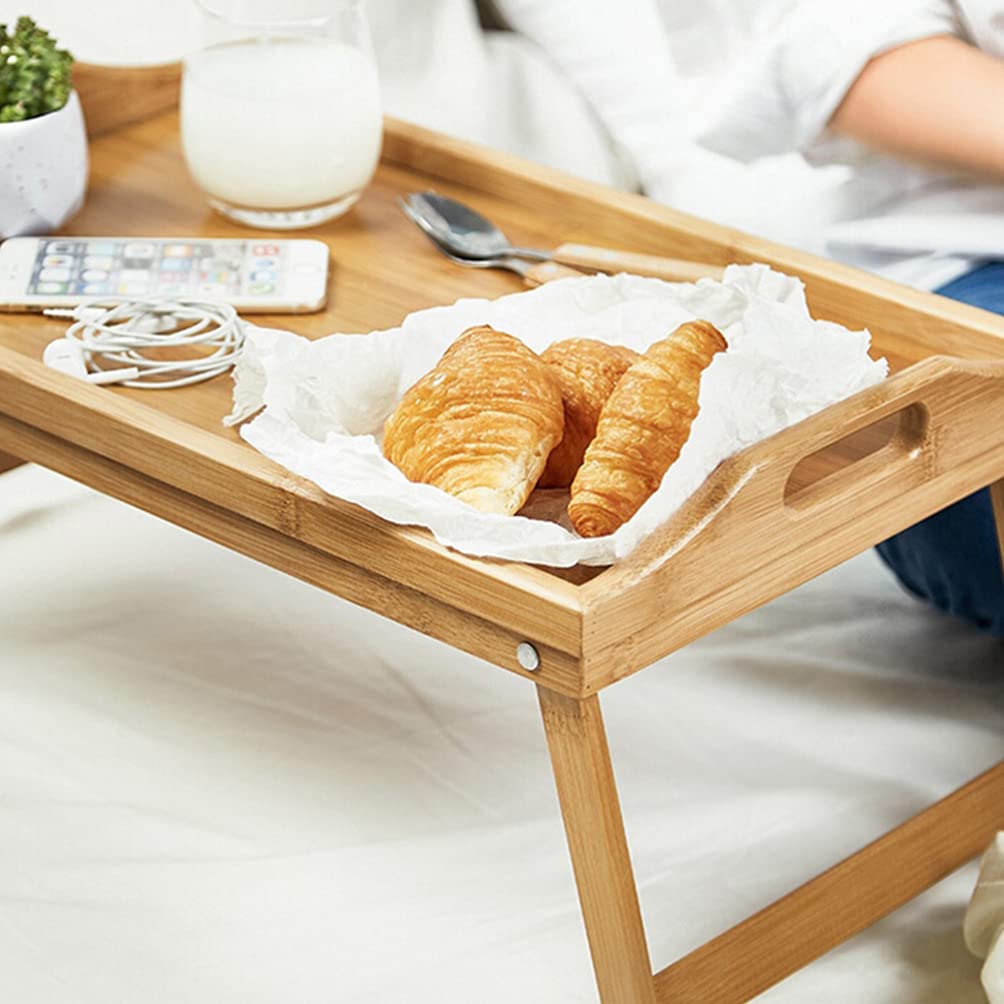 Plateau de lit pliable en bambou pour petit déjeuner au lit avec pieds 45 x 30 x 6 cm Idéal pour la maison et la chambre à coucher Parfait pour les repas et la présentation de bijoux