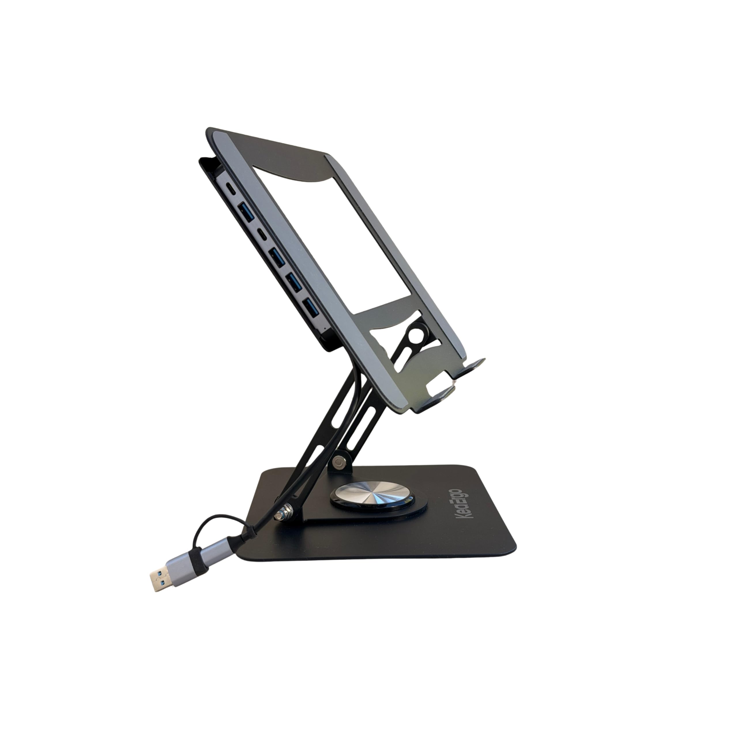 Support Ordinateur Portable, Support PC Ergonomique Rotatif 360°, Réglable en Hauteur, Ultra Stable, Pliable avec Hub USB 6-en-1 Laptop Stand Compatible PC & MacBook 10-17"