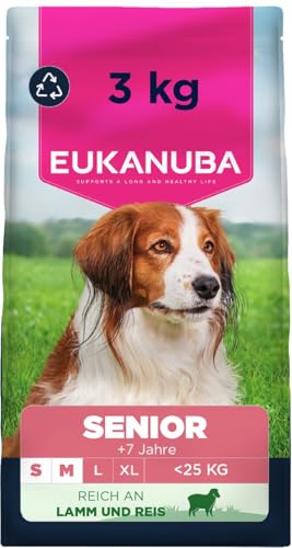 Eukanuba Senior Hundefutter mit Lamm und Reis für kleine und mittelgroße Rassen - Premium Trockenfutter für ältere Hunde, 3 kg