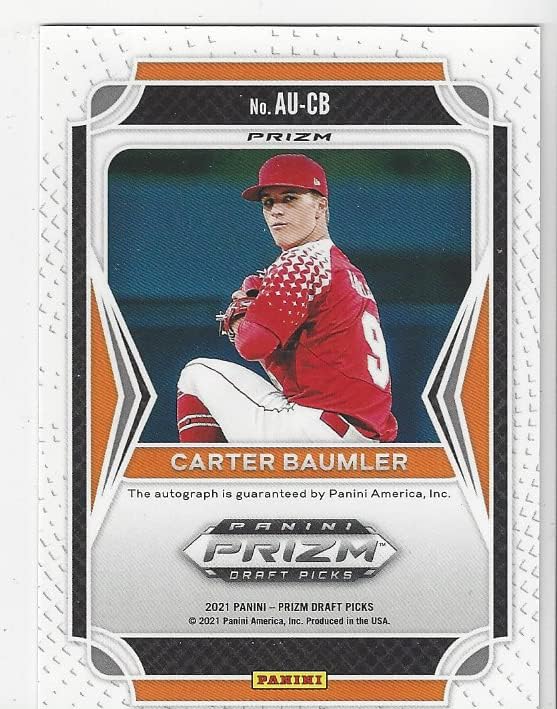 Carter Baumer Prizm Autographed Collectible Baseball Card - 2021 Panini Prizm Draft Picks Baseball Card #AU-CB (Orioles) Free Shipping