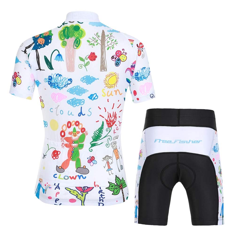 Kinder Radtrikot Set Jungen radsport anzüge (Fahrrad Trikot Kurzarm + Radhose) Mädchen Fahrradbekleidung Anzug mit Sitzpolster
