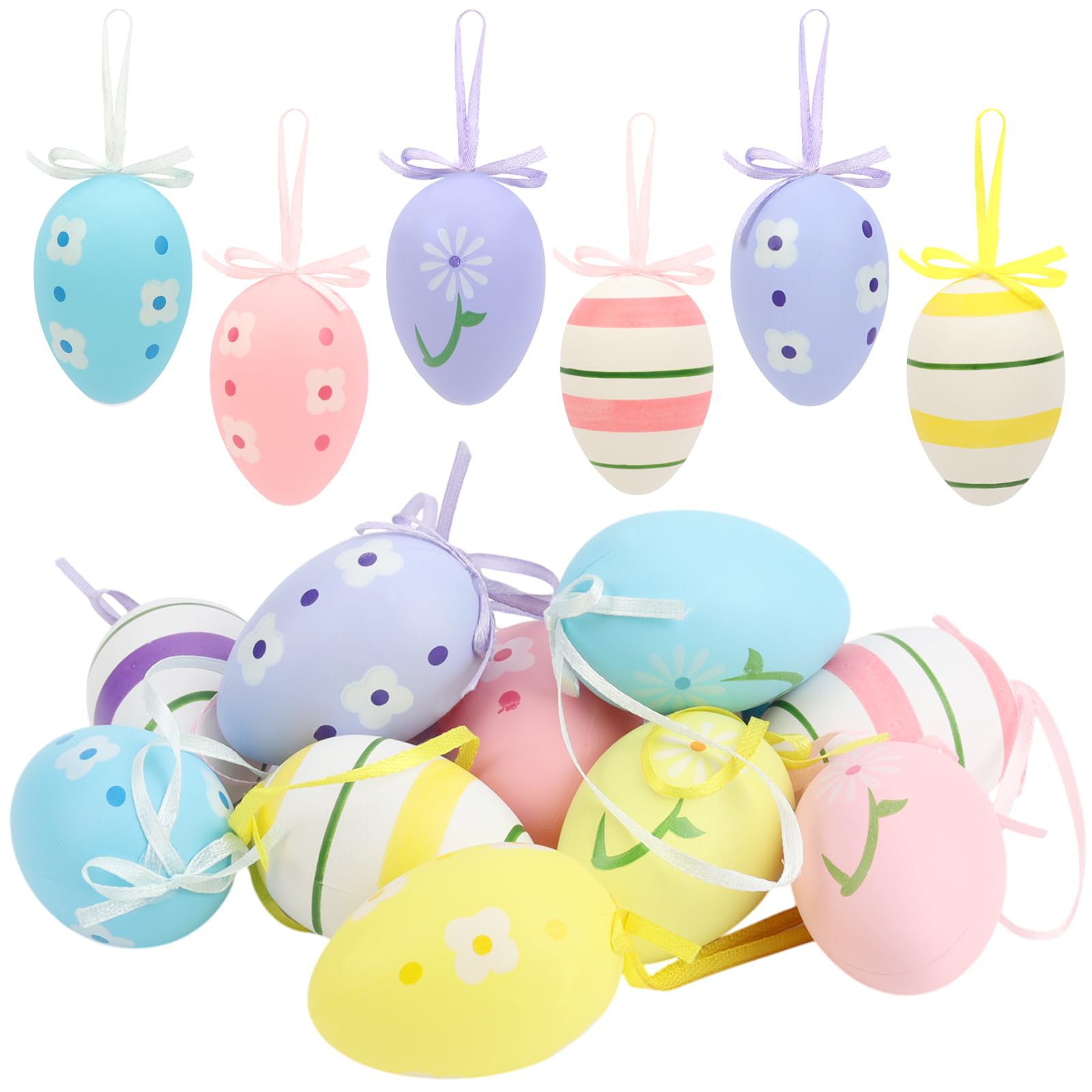 12 Pcs Easter Eggs Hanging Tree Ornaments Easter Egg Empty for Home Hunt Party Favors Decorations Supplies Assorted Styles Multicolor