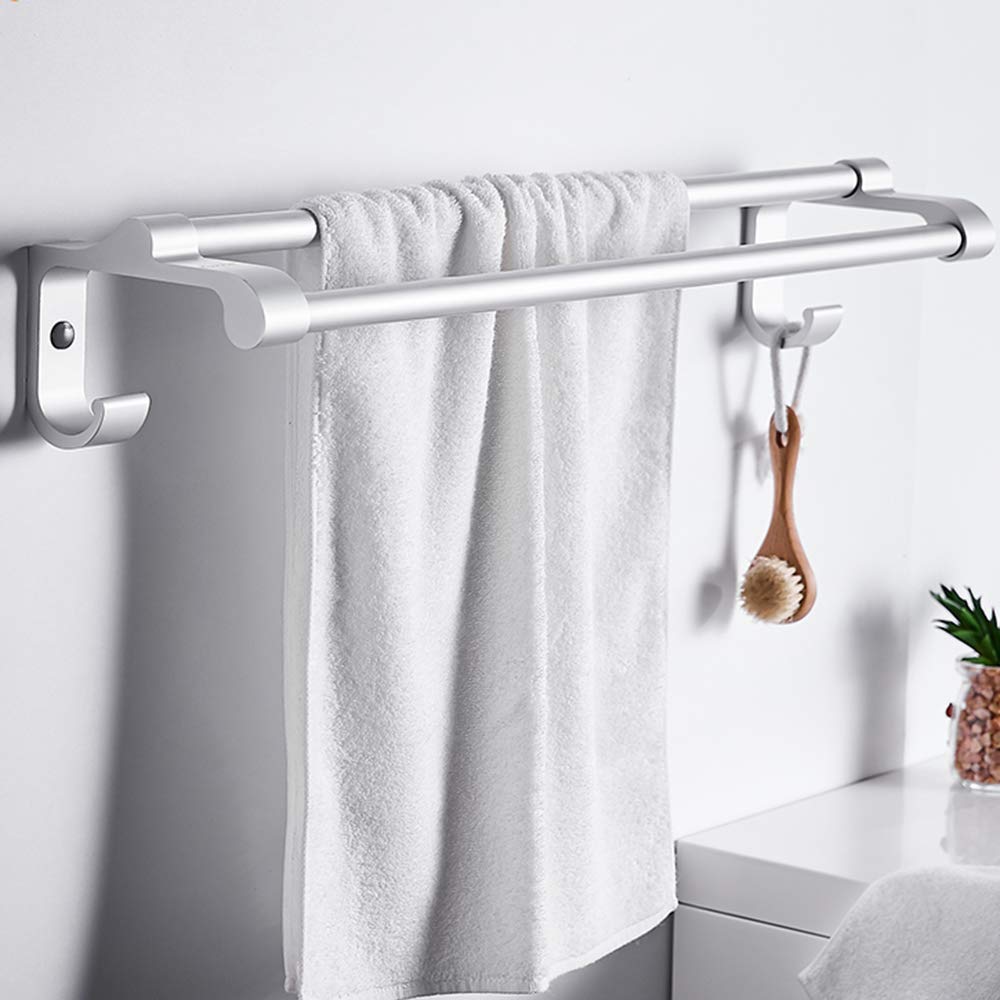Étagère porte-serviettes multifonction double barre argent 60 cm pour rangement