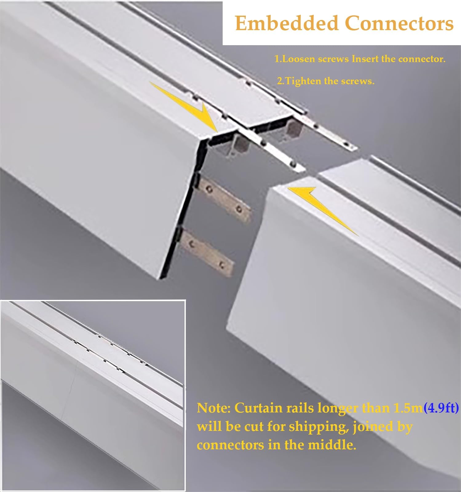 Rail de rideau blanc - Longueur personnalisable - Rail de rideau avec glissières et butée pour fenêtre, 5,2 m