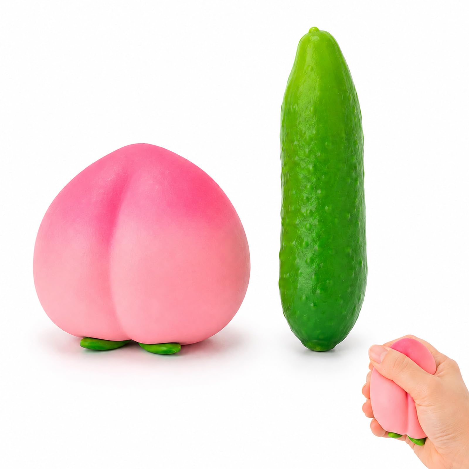 BLBATBK 2 PCS Peach Squishy & Pickle Squishy, Fun and Colorful, Ideal for Home and Office Desk Decoration, a Great Gift Option, Pink & Green