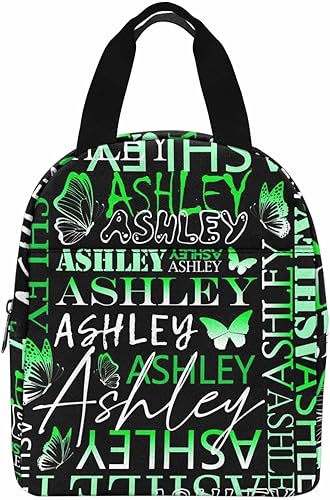 Bolsa de mano con nombre personalizado para niñas, lonchera personalizada con mariposa verde degradado, bolsa de almuerzo reutilizable portátil para